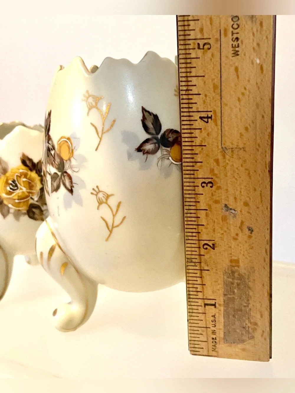 Pair of Vintage Napcoware Cracked Egg Vases with Brown and Gold Flowers